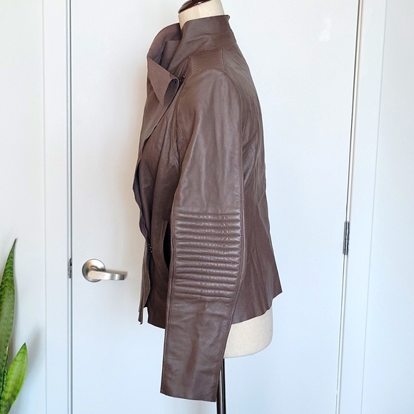 Trouve Moto Leather Unlined Jacket with Drape Collar - Size Small - Picture 4 of 9